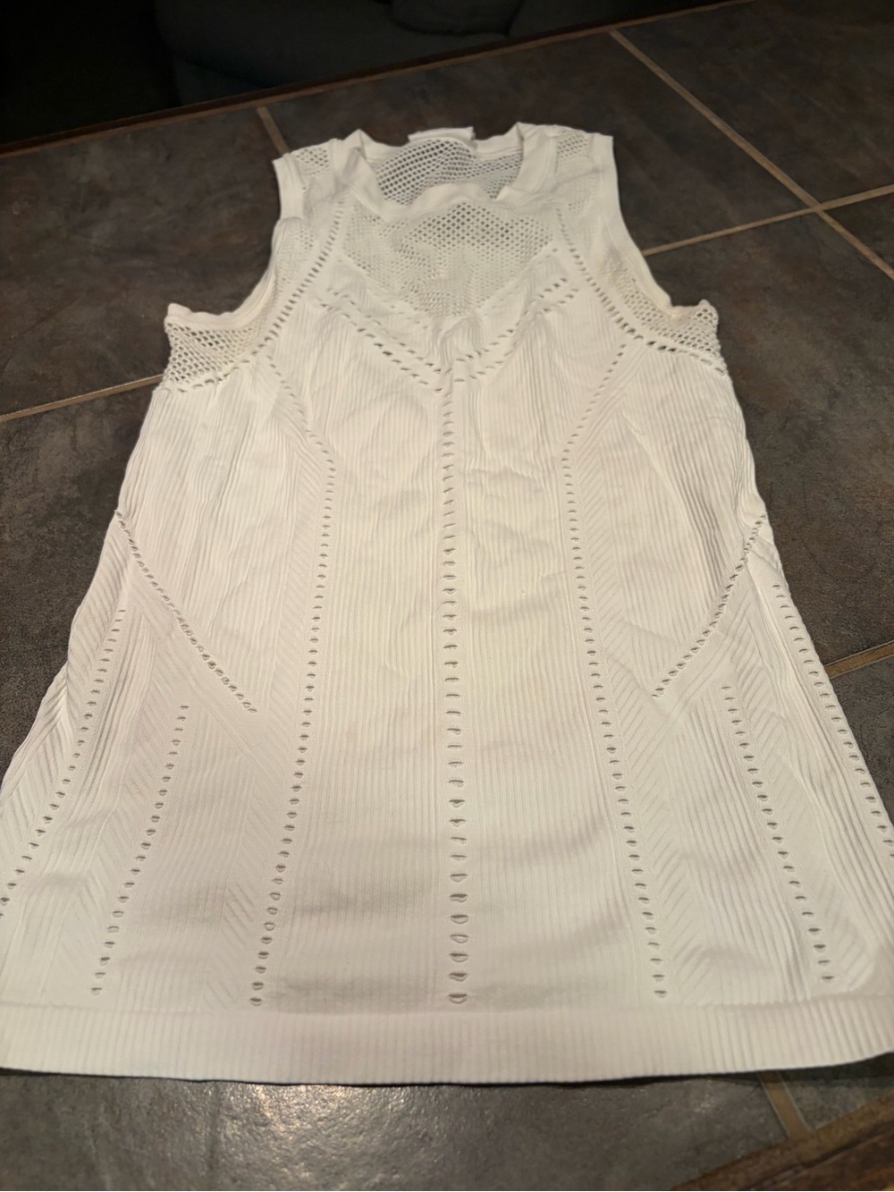 Athleta White Sleeveless Knit Tank with Eyelet Details seamless